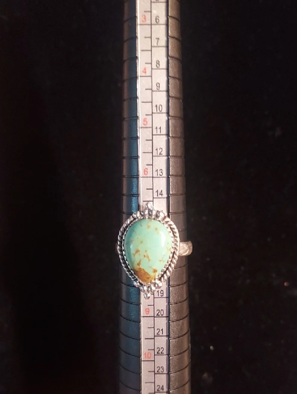 Sterling Silver Teardrop Turquoise Ring - Blue-Green Stone